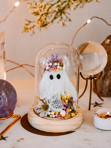 "May Queen" Ghostie In Glass Cloche (Itty Bitty)