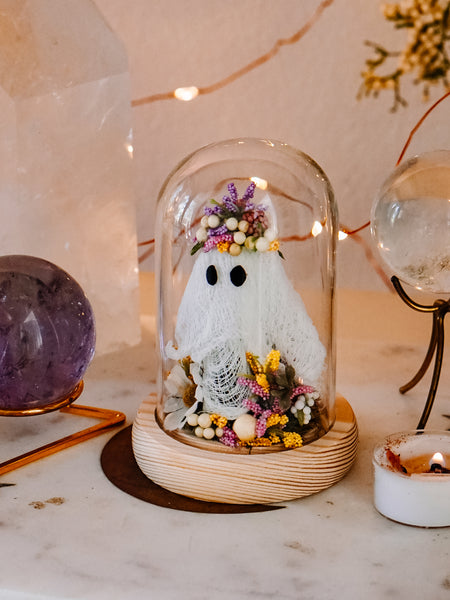 "May Queen" Ghostie In Glass Cloche (Itty Bitty)