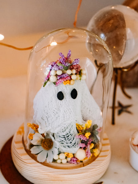 "May Queen" Ghostie In Glass Cloche (Itty Bitty)