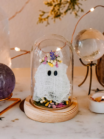 "May Queen" Ghostie In Glass Cloche (Itty Bitty)