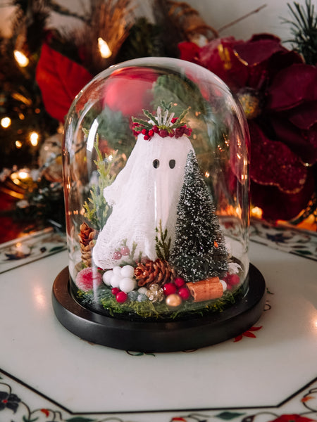 Yuletide Winter Ghostie In Glass Cloche