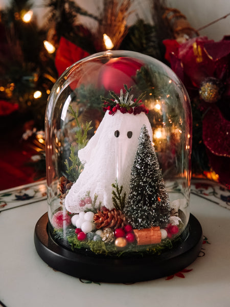 Yuletide Winter Ghostie In Glass Cloche