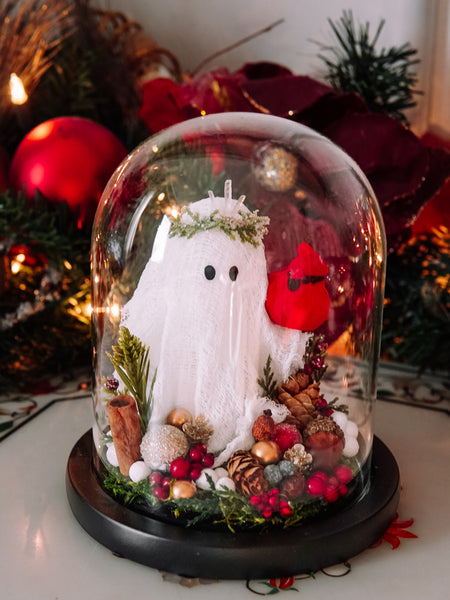 Yuletide Winter Ghostie In Glass Cloche