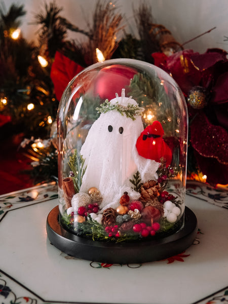 Yuletide Winter Ghostie In Glass Cloche