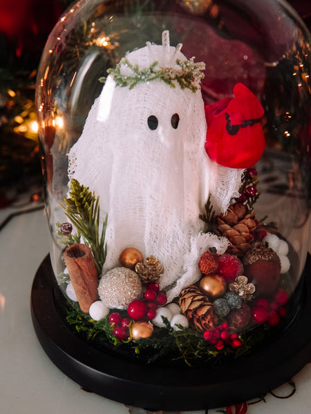 Yuletide Winter Ghostie In Glass Cloche