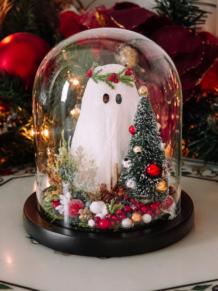 Yuletide Winter Ghostie In Glass Cloche