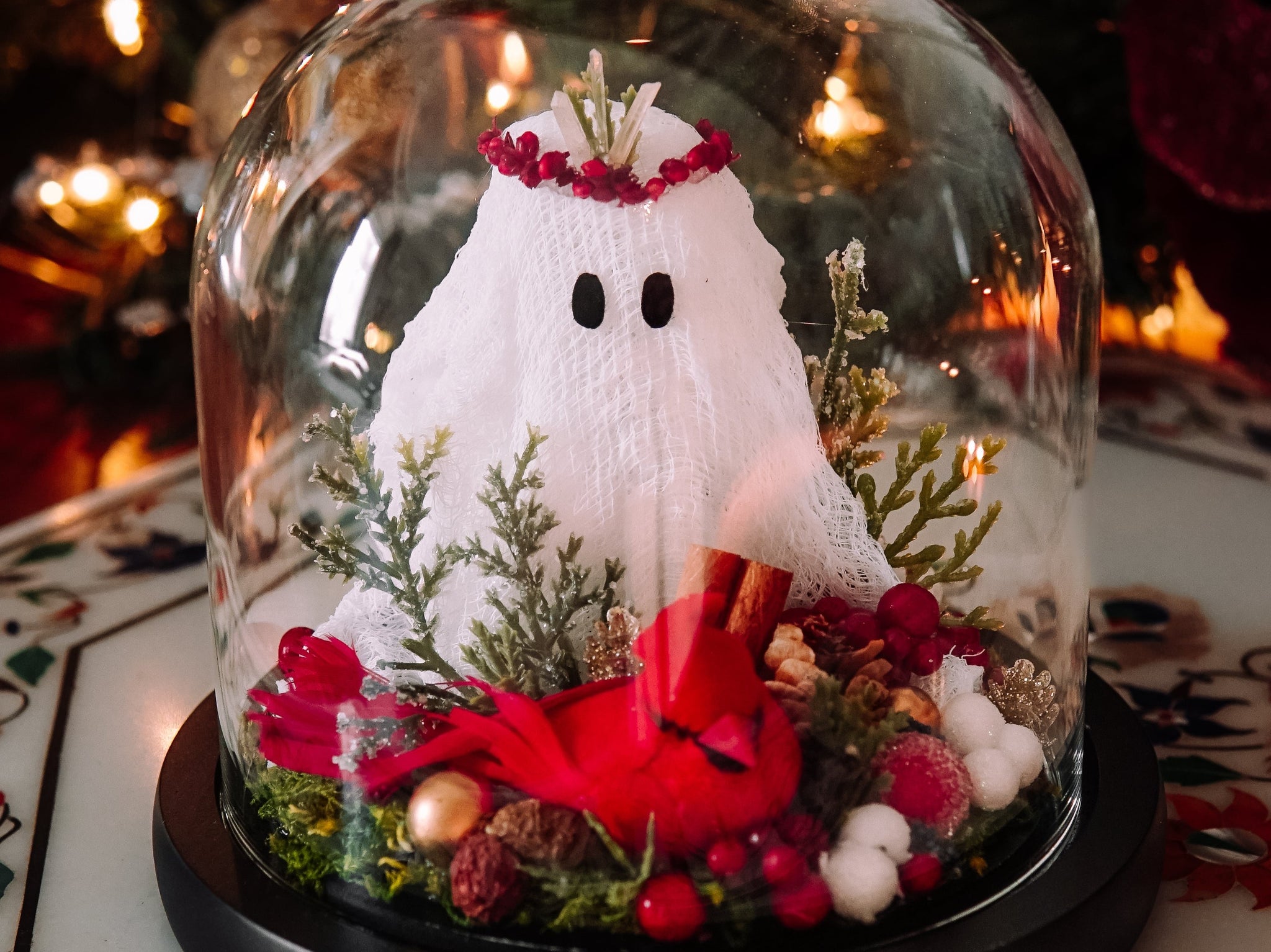 Yuletide Winter Ghostie In Glass Cloche