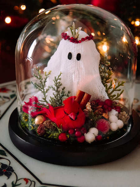 Yuletide Winter Ghostie In Glass Cloche