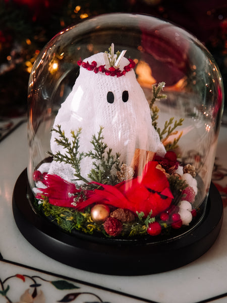 Yuletide Winter Ghostie In Glass Cloche