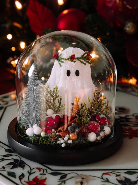 Yuletide Winter Ghostie In Glass Cloche