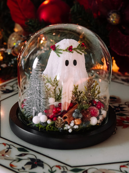 Yuletide Winter Ghostie In Glass Cloche