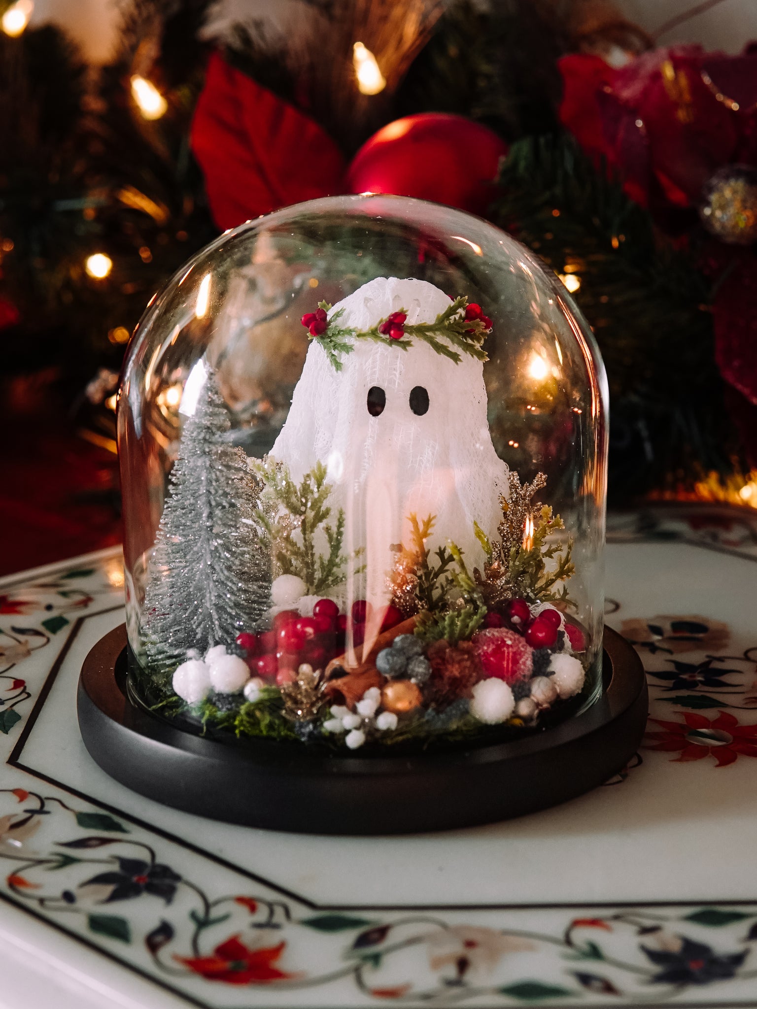 Yuletide Winter Ghostie In Glass Cloche