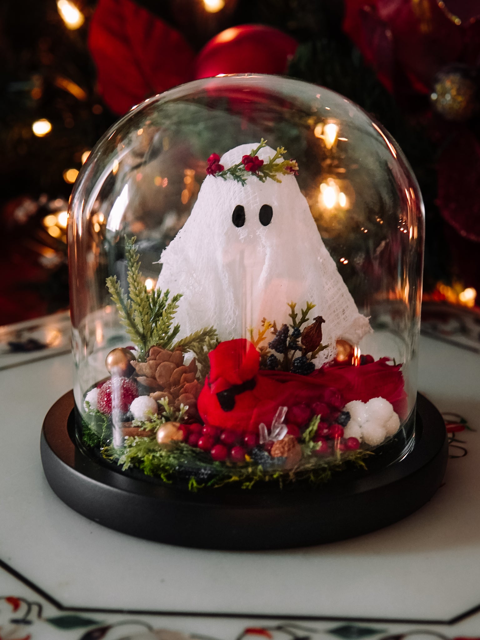 Yuletide Winter Ghostie In Glass Cloche