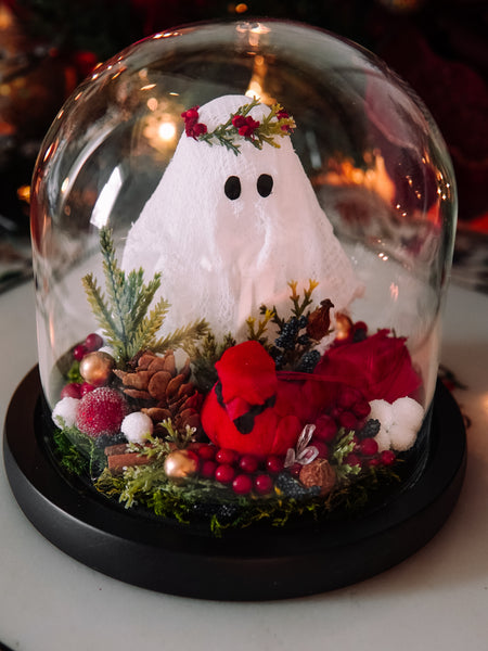 Yuletide Winter Ghostie In Glass Cloche