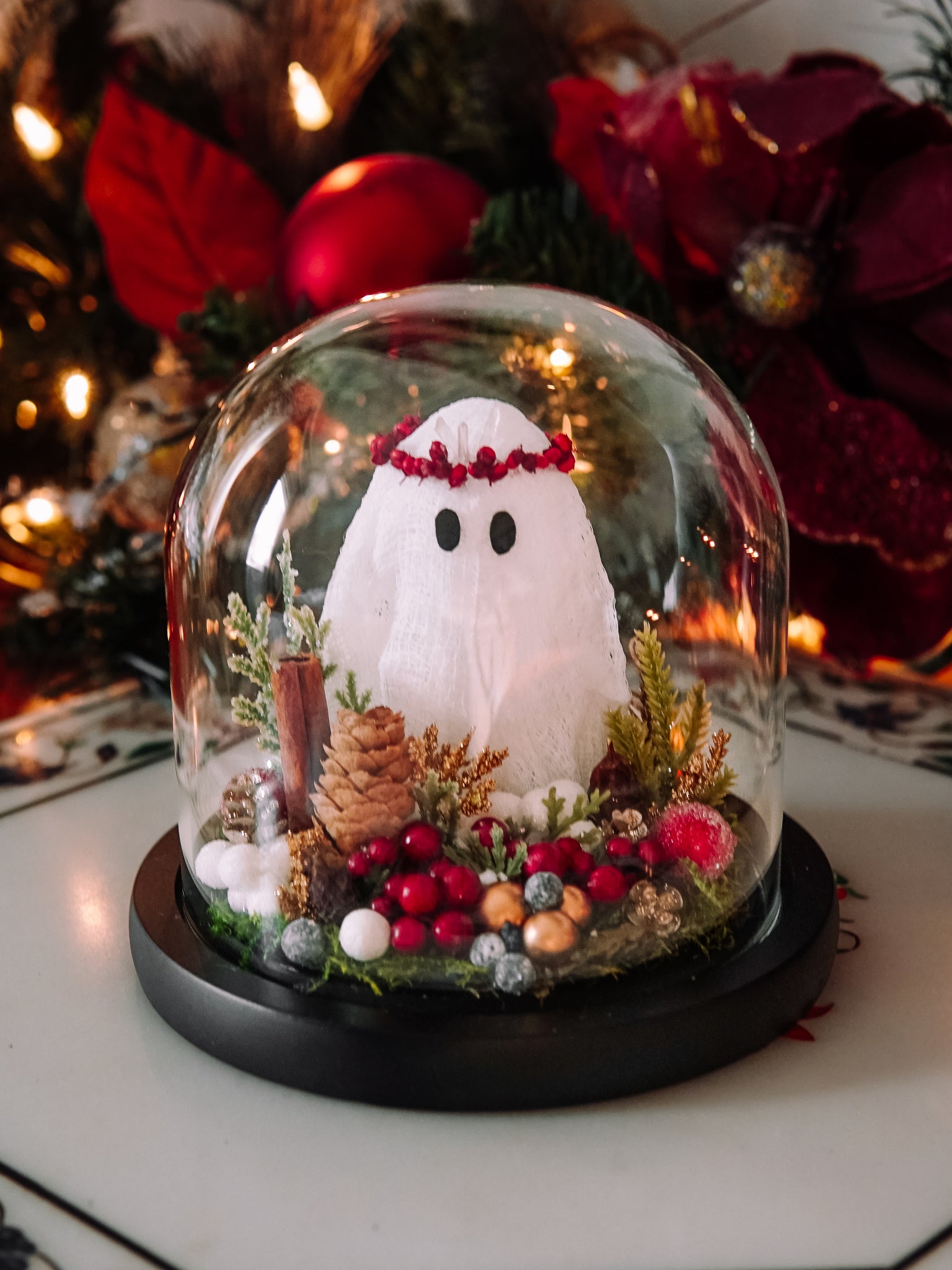 Yuletide Winter Ghostie In Glass Cloche