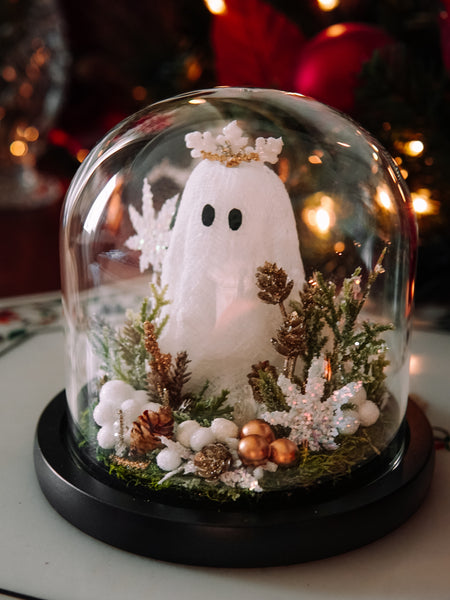 Winter Snow Queen Ghostie In Glass Cloche