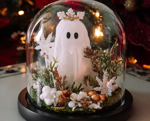 Winter Snow Queen Ghostie In Glass Cloche