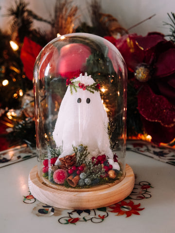 Yuletide Winter Ghostie In Glass Cloche