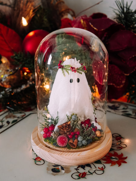 Yuletide Winter Ghostie In Glass Cloche