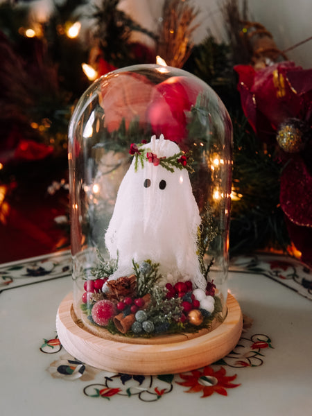 Yuletide Winter Ghostie In Glass Cloche