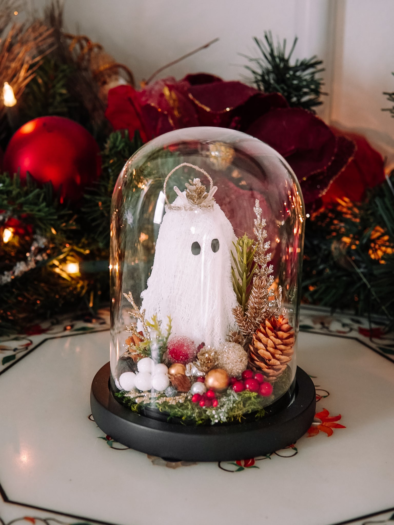 Yuletide Winter Ghostie In Glass Cloche