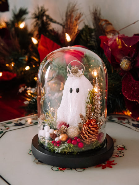 Yuletide Winter Ghostie In Glass Cloche