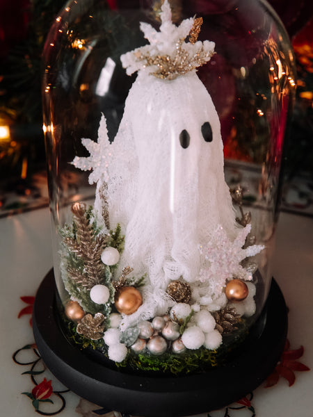 Winter Snow Queen Ghostie In Glass Cloche