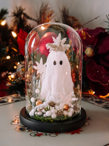 Winter Snow Queen Ghostie In Glass Cloche