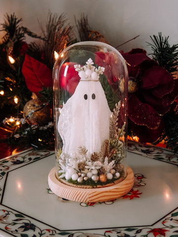 Winter Snow Queen Ghostie In Glass Cloche