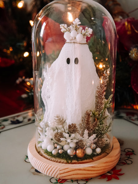 Winter Snow Queen Ghostie In Glass Cloche