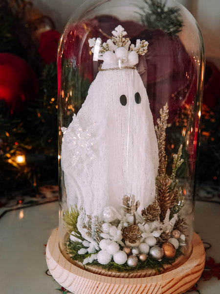 Winter Snow Queen Ghostie In Glass Cloche