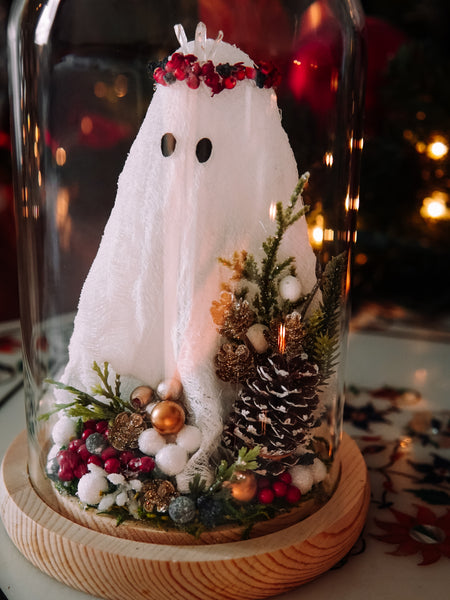 Yuletide Winter Ghostie In Glass Cloche