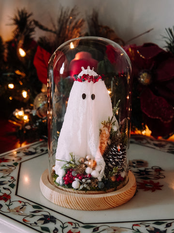 Yuletide Winter Ghostie In Glass Cloche