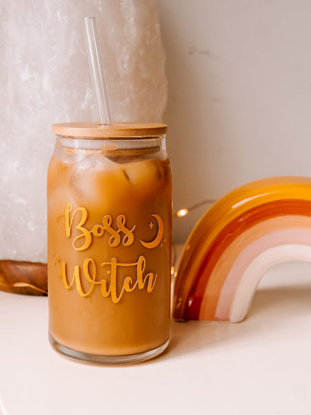 "Boss Witch" Glass With Lid & Straw