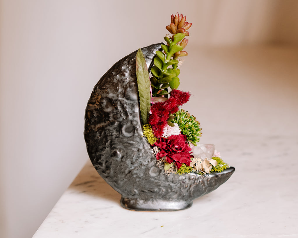 crescent succulents Crescent Moon Planter With Faux Succulents – Twig And Stone