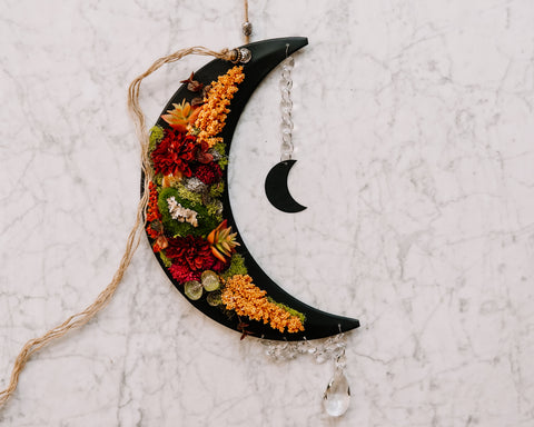 Faux Succulent Crescent Moon Wall Hanging