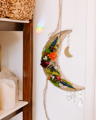 Faux Succulent Crescent Moon Wall Hanging