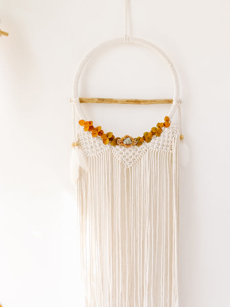 Macrame Wall Hang With Dried Florals & Pyrite
