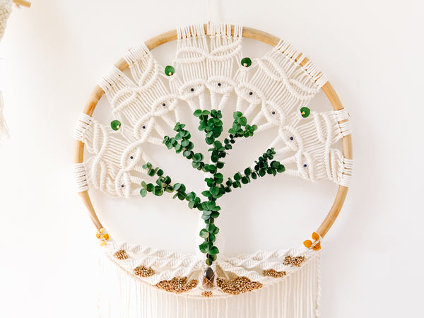 Tree of Life Macrame Wall Hang With Crystals & Dried Florals