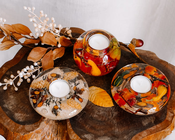 Round Autumn Harvest Tea Light Candle Holder