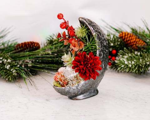 Holiday Crescent Moon Planter With Faux Succulents