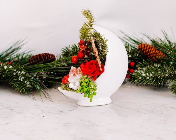 Holiday Crescent Moon Planter With Faux Succulents