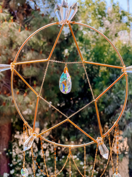 Pentacle & Bell Rainbow Maker With Pointed Clusters