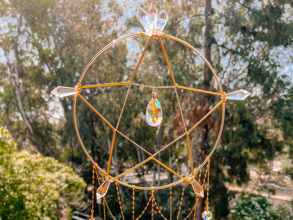 Pentacle & Bell Rainbow Maker With Pointed Clusters