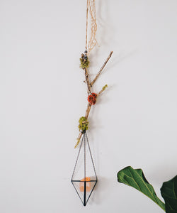 Hanging Crystal Holder With Faux Succulents & Driftwood