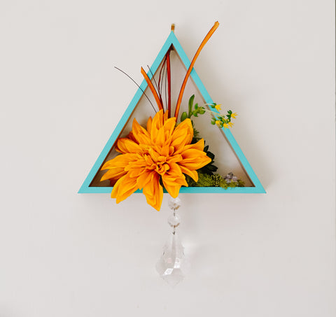 Wood Triangle + Faux Floral Wall Piece