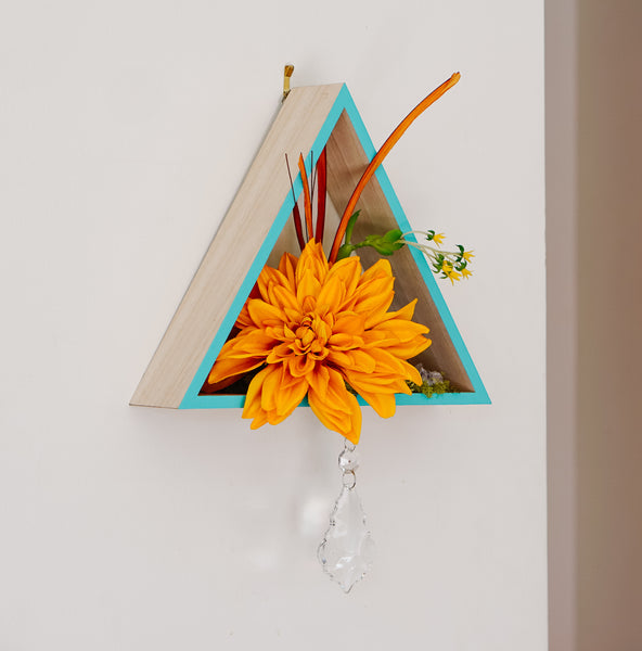 Wood Triangle + Faux Floral Wall Piece