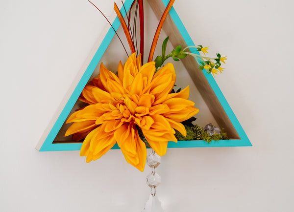 Wood Triangle + Faux Floral Wall Piece
