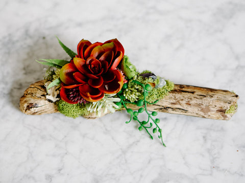 Driftwood & Faux Succulent Accent Piece