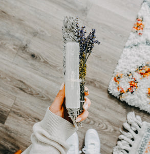 Large Sage Wand With Selenite, Lavender, & Wildflowers
